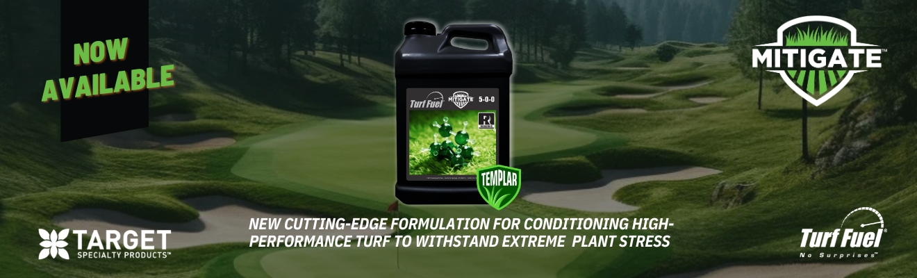 Now Available - Mitigate. New cutting-edge formulation for conditioning high-performance turf to withstand extreme plant stress..